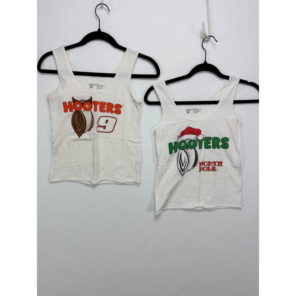 Hooters Graphic Tank Tops Lot 2 S White Racing Christmas Official Uniform